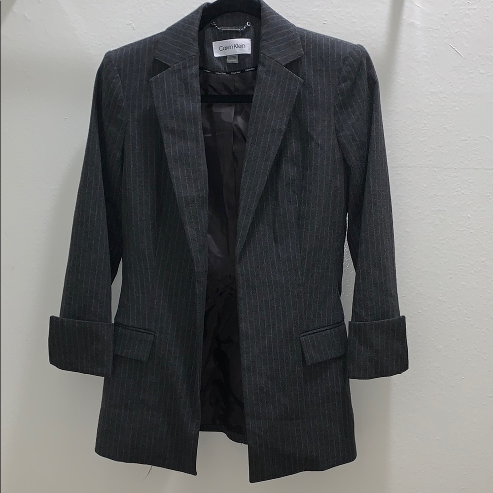 NWOT Calvin Klein Gray Pinstripe Blazer Size 2